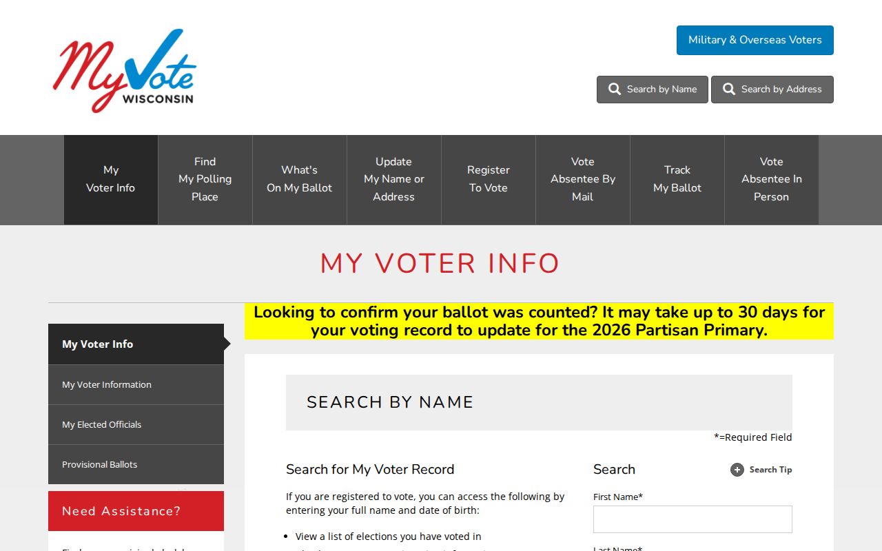 Wisconsin MyVote form for a West Bend voter